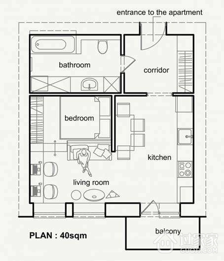 50平米一居室几何形小公寓设计