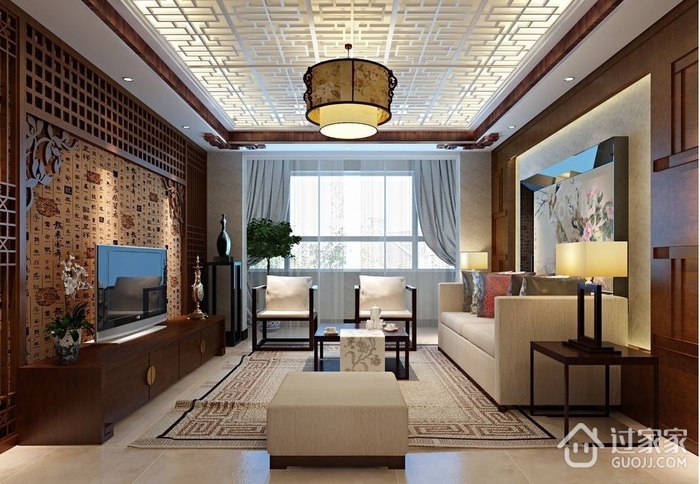 110平中式风格三居欣赏客厅设计
