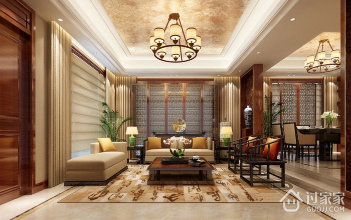 中式奢华大宅设计欣赏客厅全景