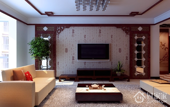 121平中式雅致风格欣赏客厅设计