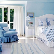 蓝色海边地中海一居室欣赏卧室