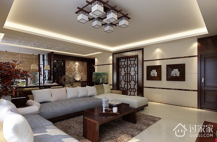 105平新中式住宅欣赏客厅效果