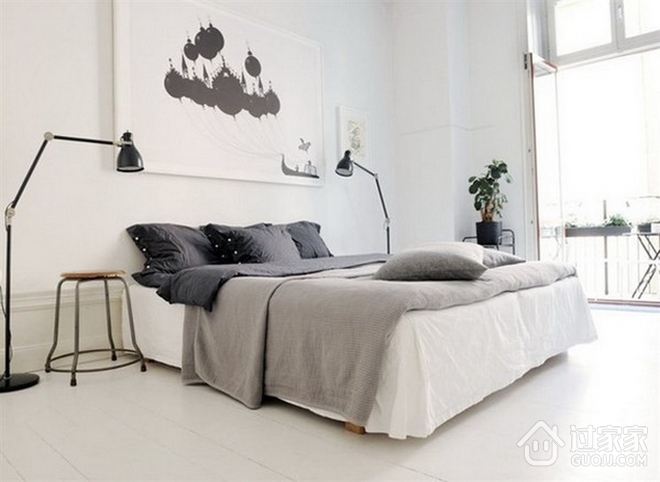 白色舒适北欧复式欣赏卧室