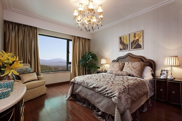 高端卧室窗帘装修 12万打造温馨新古典风