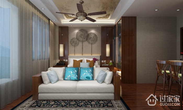 115平中式风格样板房欣赏卧室设计