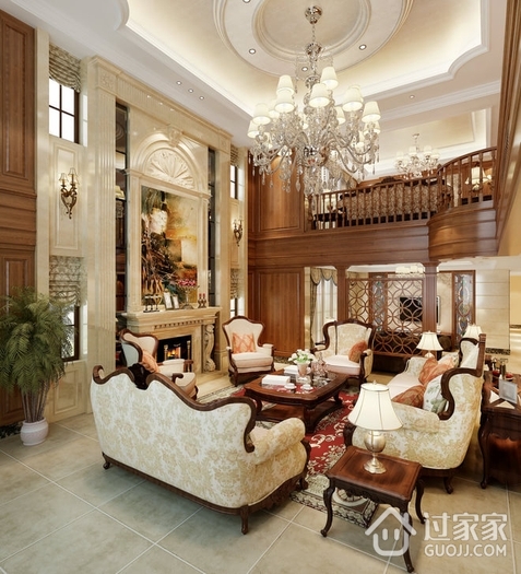 古典欧式奢华别墅欣赏客厅全景