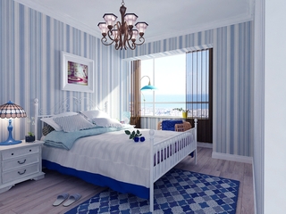 87平蓝色地中海住宅欣赏卧室效果