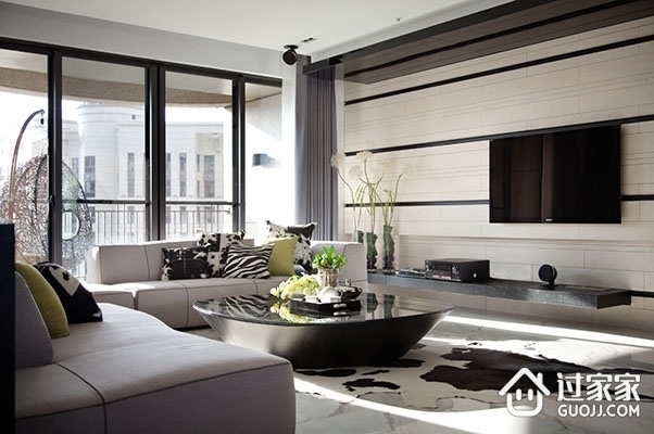 现代白色公寓效果图欣赏客厅全景