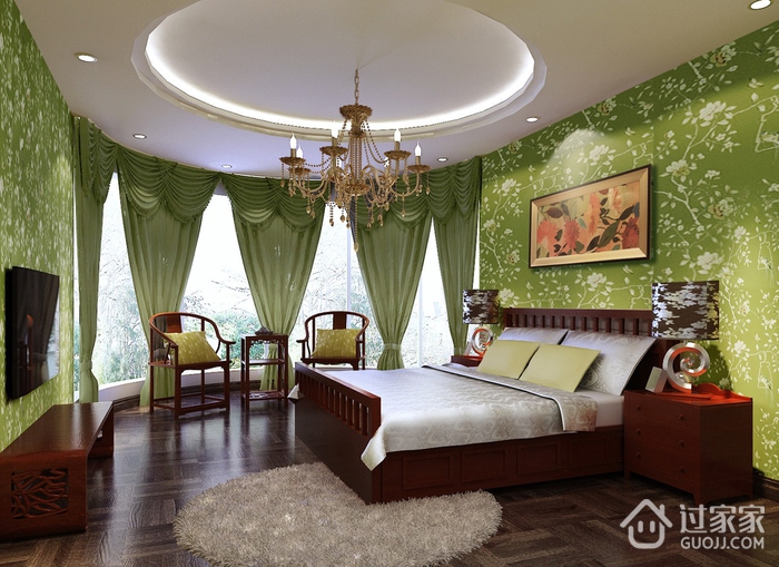120平新中式雅居欣赏卧室吊顶设计