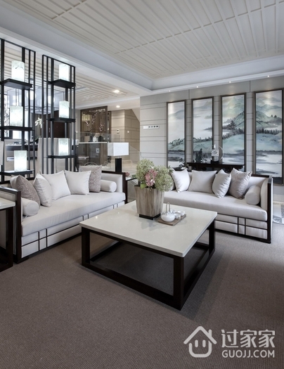 白色新中式别墅欣赏客厅设计