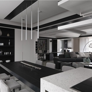 黑白现代风装修效果图开放厨房