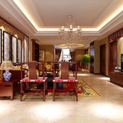 127平中式大三居欣赏客厅设计
