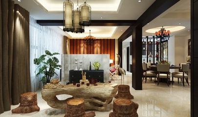 110平新中式效果图欣赏客厅设计
