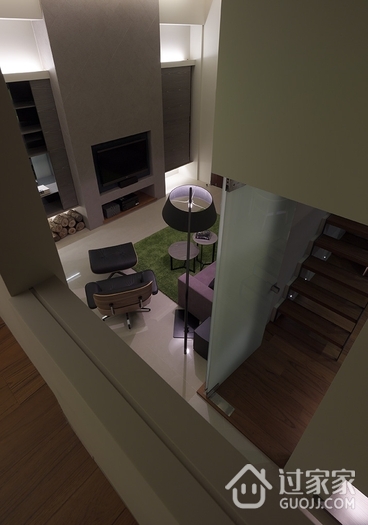 复式现代风格住宅客厅俯视图