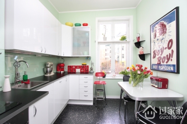大胆用色的北欧一居室欣赏厨房