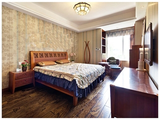 暖色调新中式三居欣赏卧室