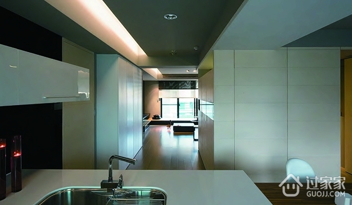 现代白色单身公寓设计厨房效果