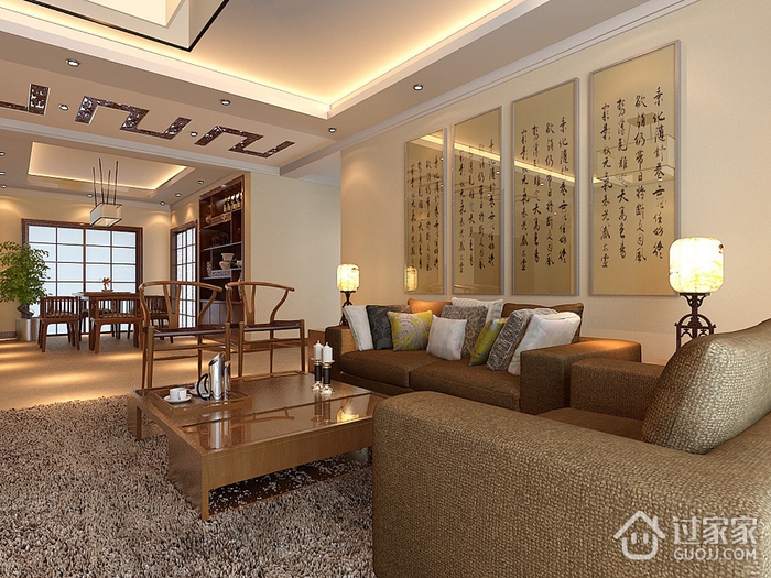 77平新中式住宅欣赏客厅