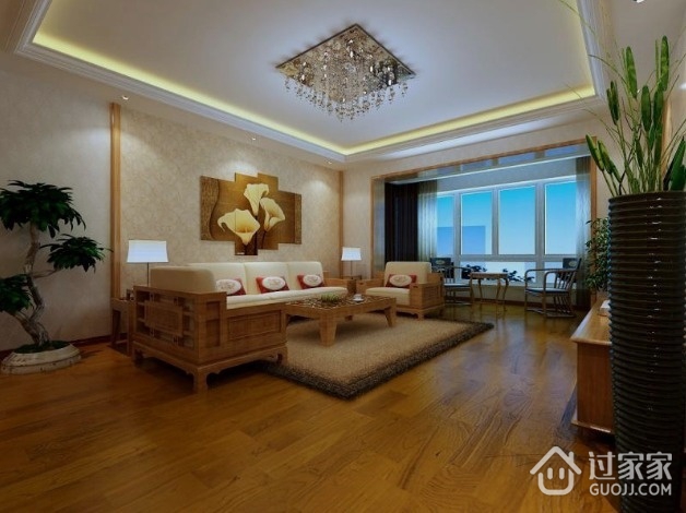 102平中式温馨效果图欣赏客厅设计
