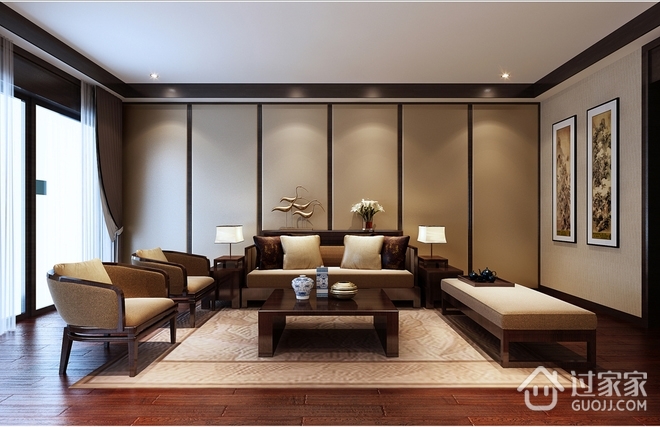 中式古朴复式样板房欣赏客厅设计