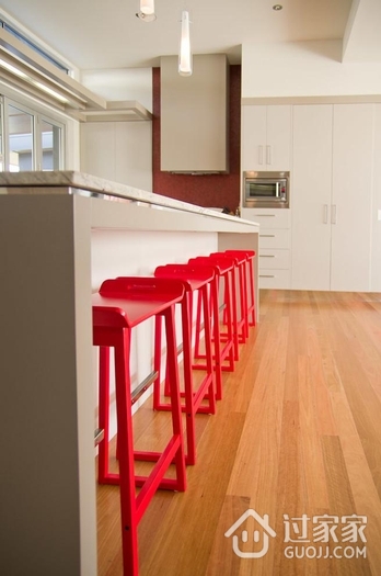 现代住宅效果图吧台红色椅子