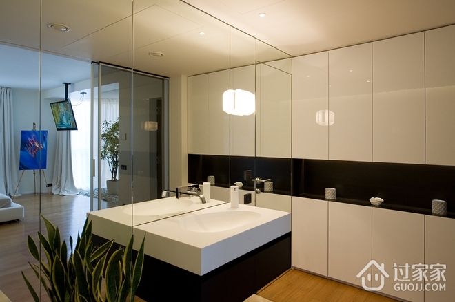 现代白色110公寓欣赏洗手间