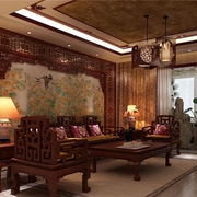 中式设计别墅效果图客厅
