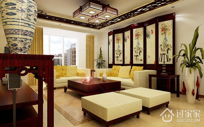 120平精装新中式欣赏客厅