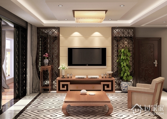115平中式风格住宅欣赏客厅设计图