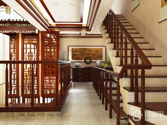 中式古典别墅住宅欣赏过道效果