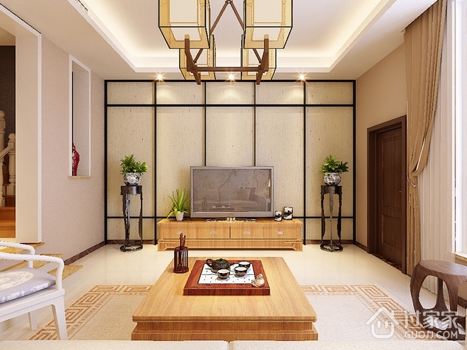 温馨新中式效果图欣赏客厅设计