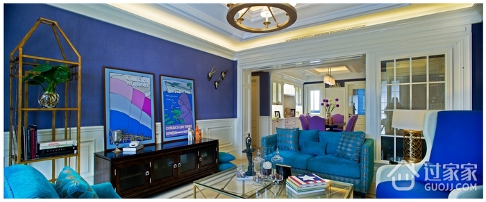 欧式蓝色经典客厅设计图