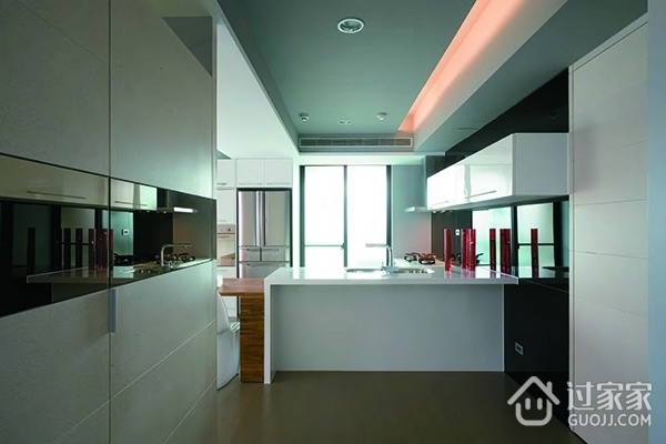 现代白色单身公寓设计厨房