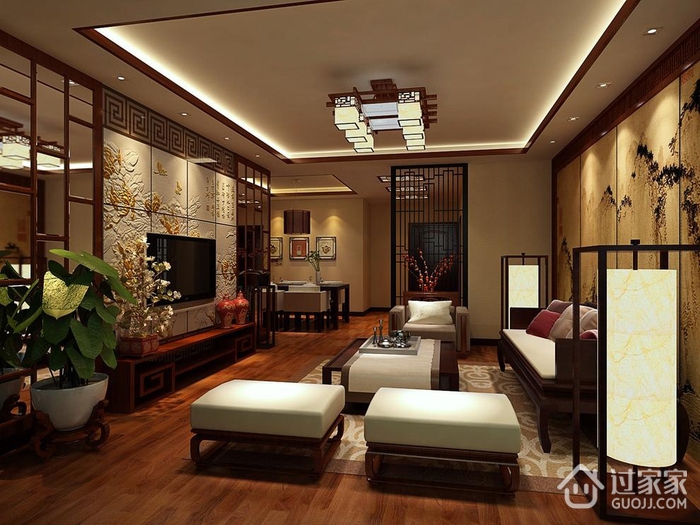 128平新中式大三居欣赏客厅设计