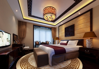 中式风格大三居效果图欣赏卧室