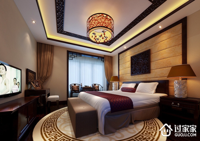 中式风格大三居效果图欣赏卧室