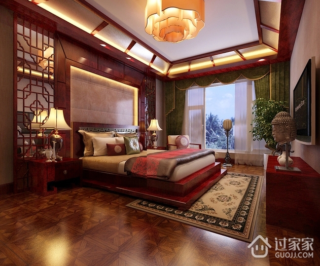 140平奢华中式样板房欣赏卧室