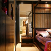 新中式风住宅效果图卧室一角