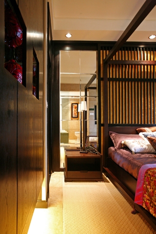 新中式风住宅效果图卧室一角