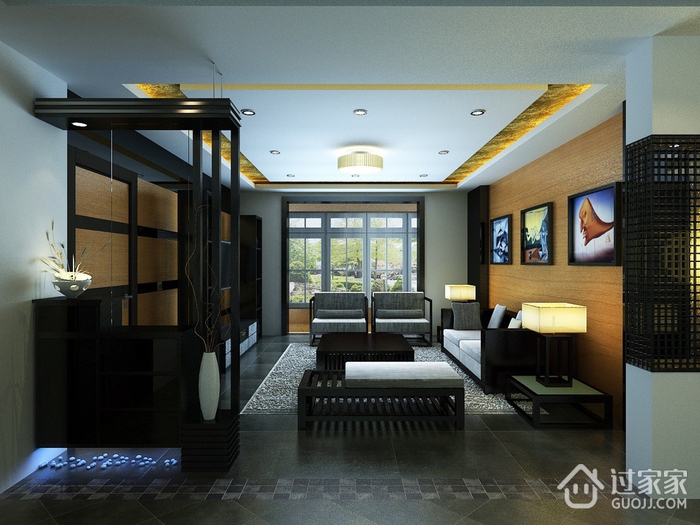 102平新中式风格住宅欣赏客厅效果图