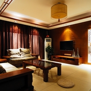 中式风格客厅布艺沙发摆放效果图