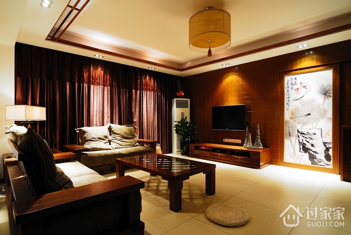 中式风格客厅布艺沙发摆放效果图