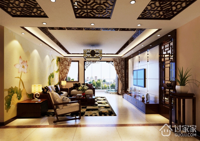 110平中式三室两厅欣赏客厅设计