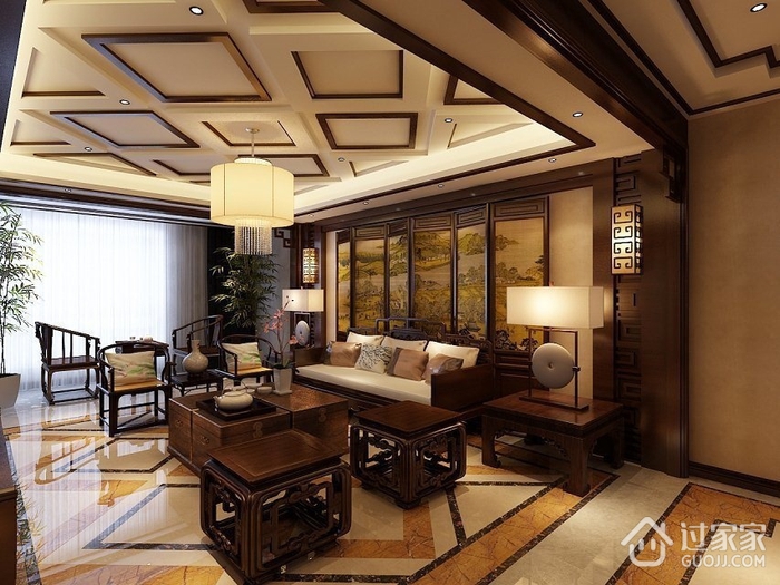 中式效果图案例欣赏客厅设计
