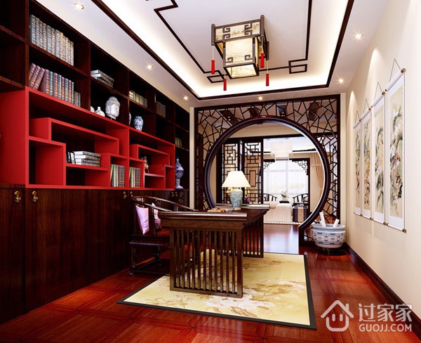 新中式风格书房灯饰效果图 打造梦想三口之家