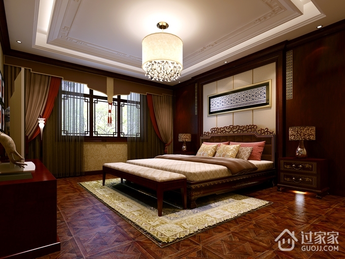 中式风格设计样板房效果图卧室