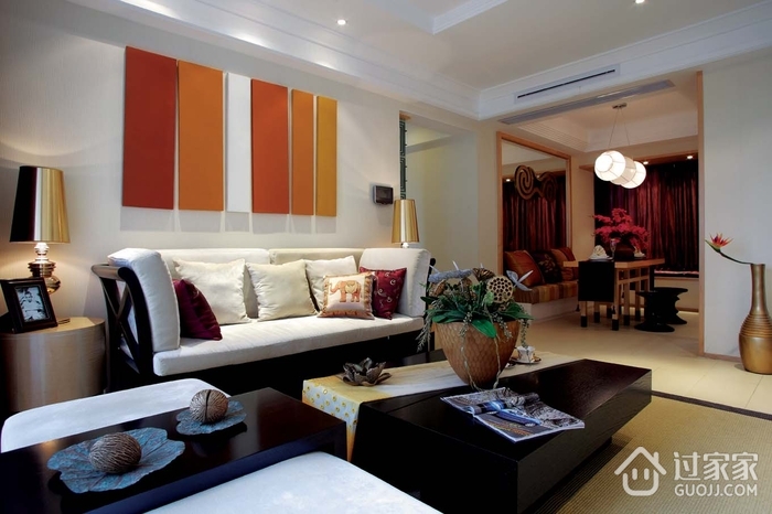 东南亚设计风格住宅客厅全景设计