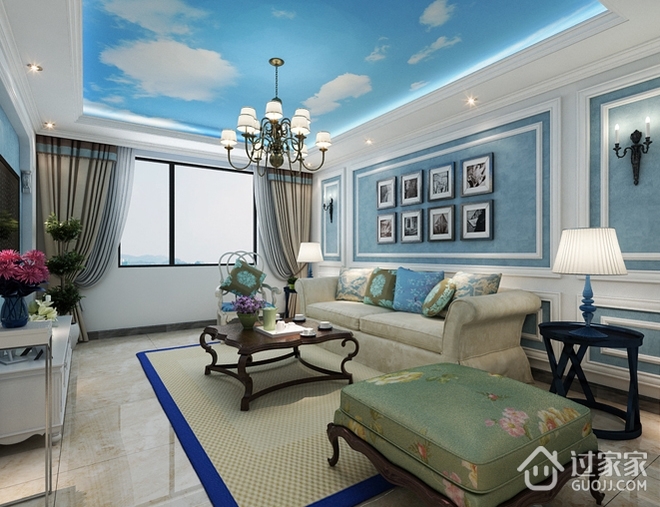 蓝色地中海两居室欣赏客厅设计