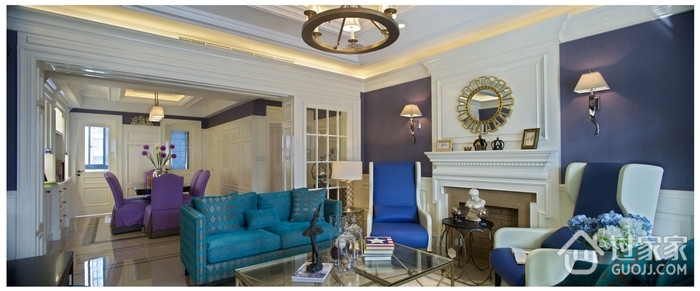欧式蓝色经典客厅设计效果