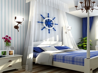 蓝白浪漫地中海住宅欣赏卧室效果